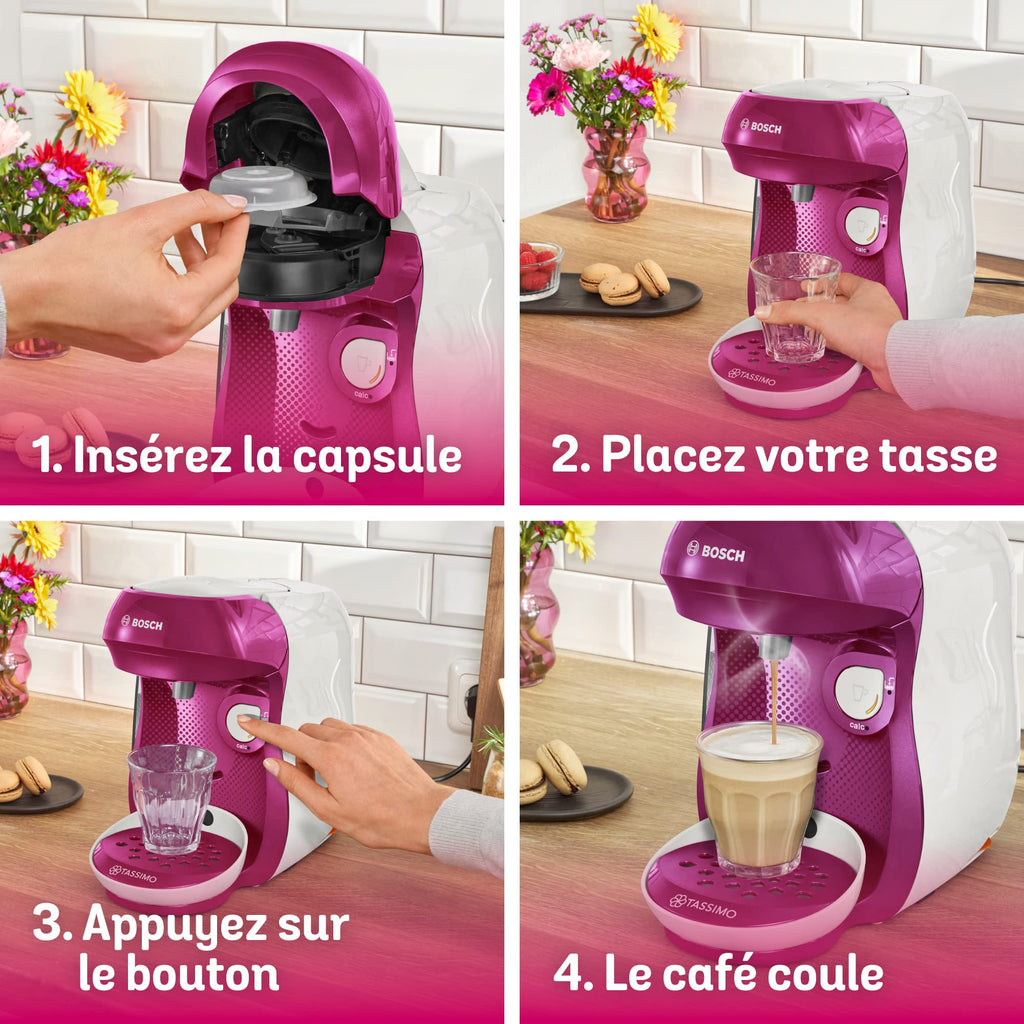 Machine à Café Tassimo Happy – TAS1001 – OneTouch – violet & blanc