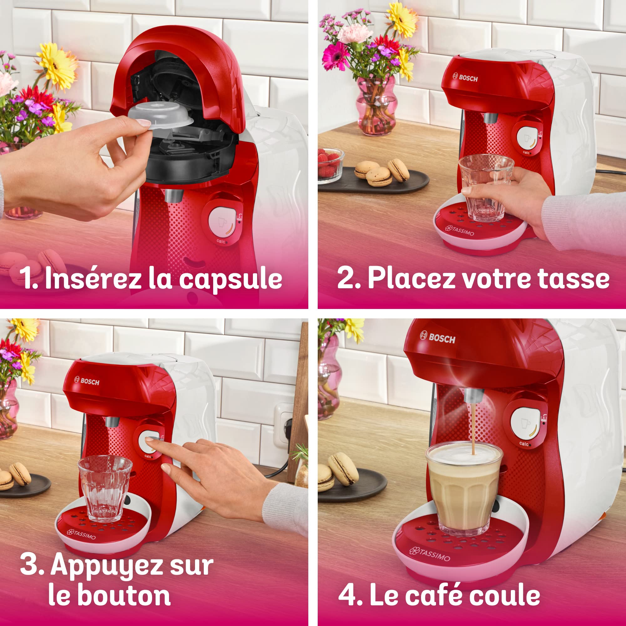Machine à Café Tassimo Happy – TAS1006 – OneTouch – Rouge & blanc